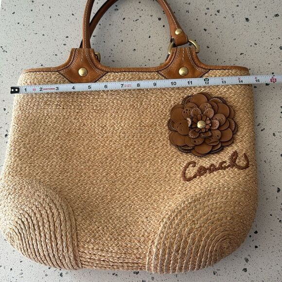 Coach Bleecker Natural Straw Tan Tote Handbag with Leather Accents Boho Vacation - Picture 7 of 16